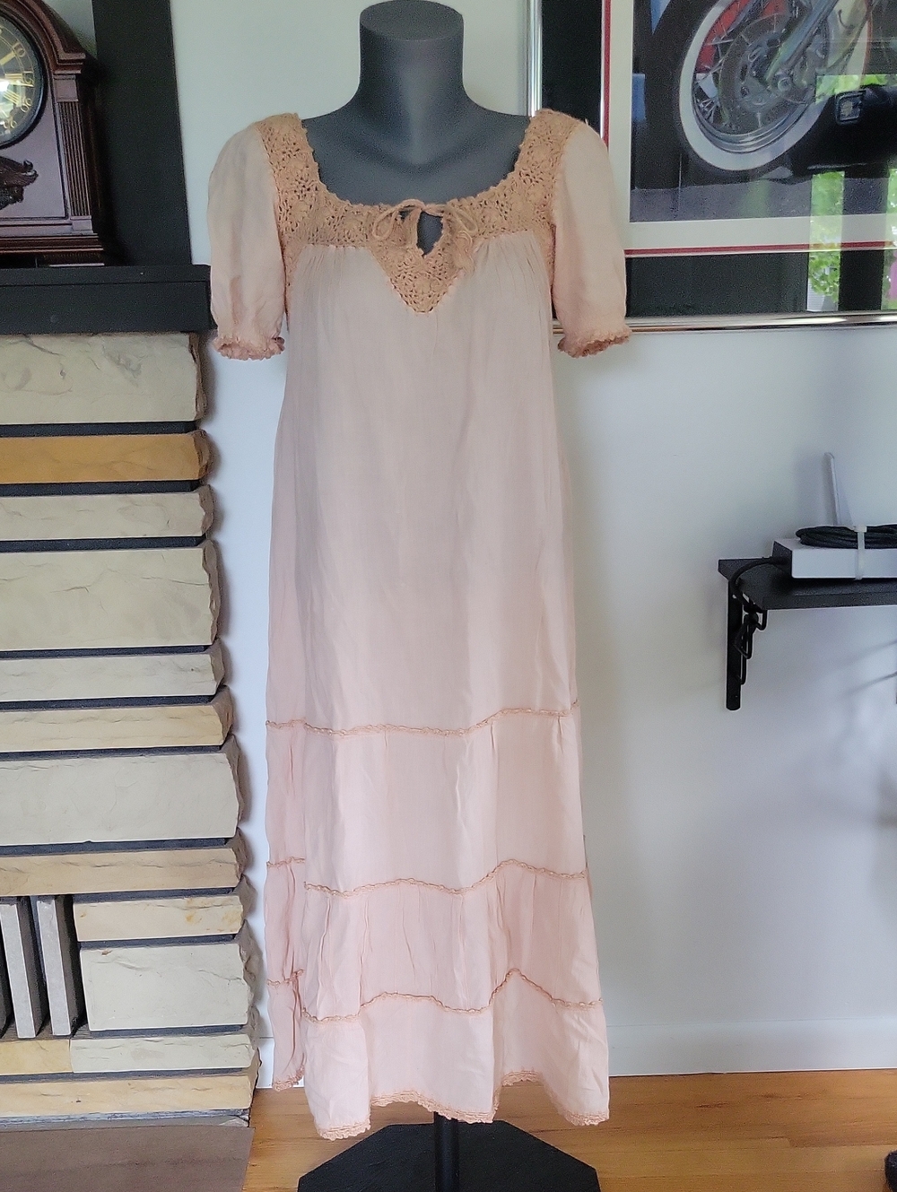 Handmade Vintage 1970s Peasant Dress Large Orange